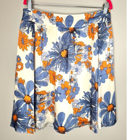 Liz Claiborne Silk Floral Skirt & Knit Top Set Coral Blue Chic Coastal Spring L - Picture 3 of 6